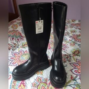 Zara Black Tall Platform Boot Size 41 (US 10) NWT